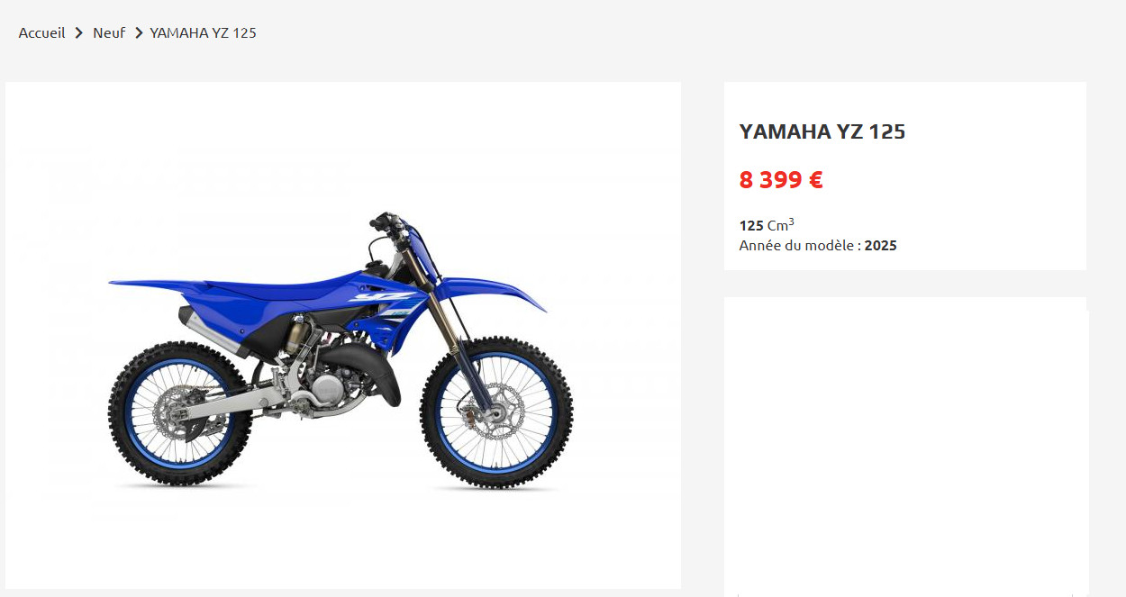 Tarif yamaha YZ 125